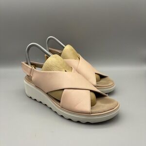 Clarks Sandals Womens Size 8 Pink Leather Slingback Wedge Platform Comfort Shoes